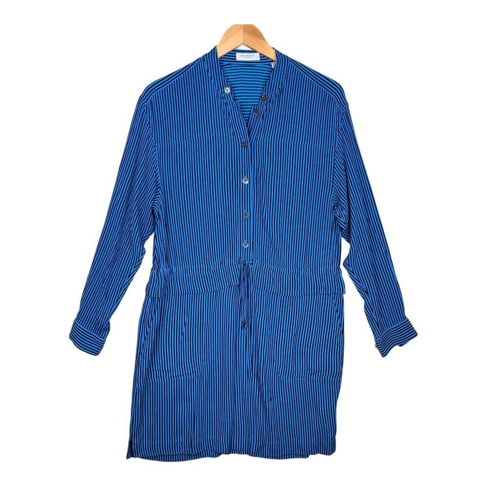 EQUIPMENT Femme Lizza Striped Drawstring Shirt Dress Size 4 blue Long Sleeve